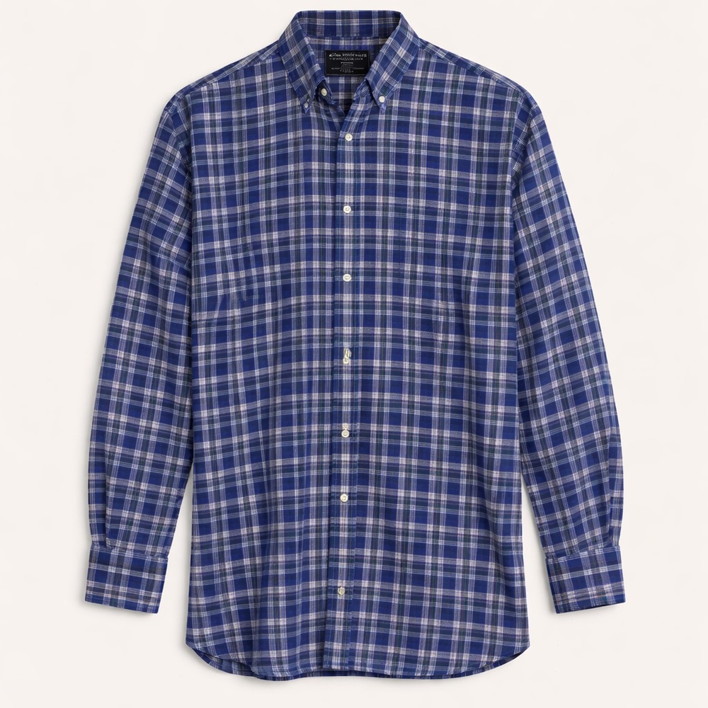 Charles Tyrwhitt Blue Plaid Button Down Shirt L Cotton Cashmere